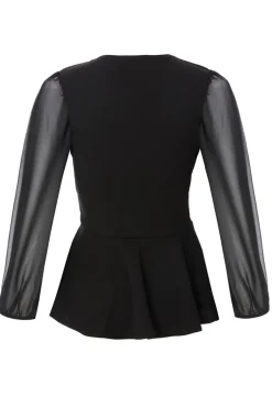 Quiz Black Wrap Front Buckle Top
