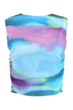 Quiz Blue Abstract Print Mesh Top Discount