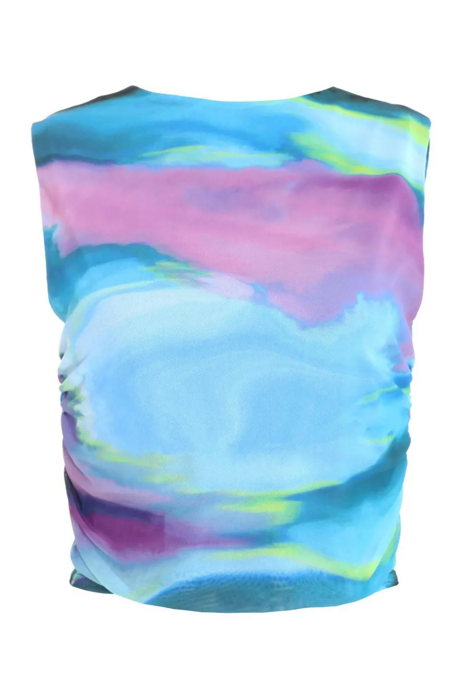 Quiz Blue Abstract Print Mesh Top Discount