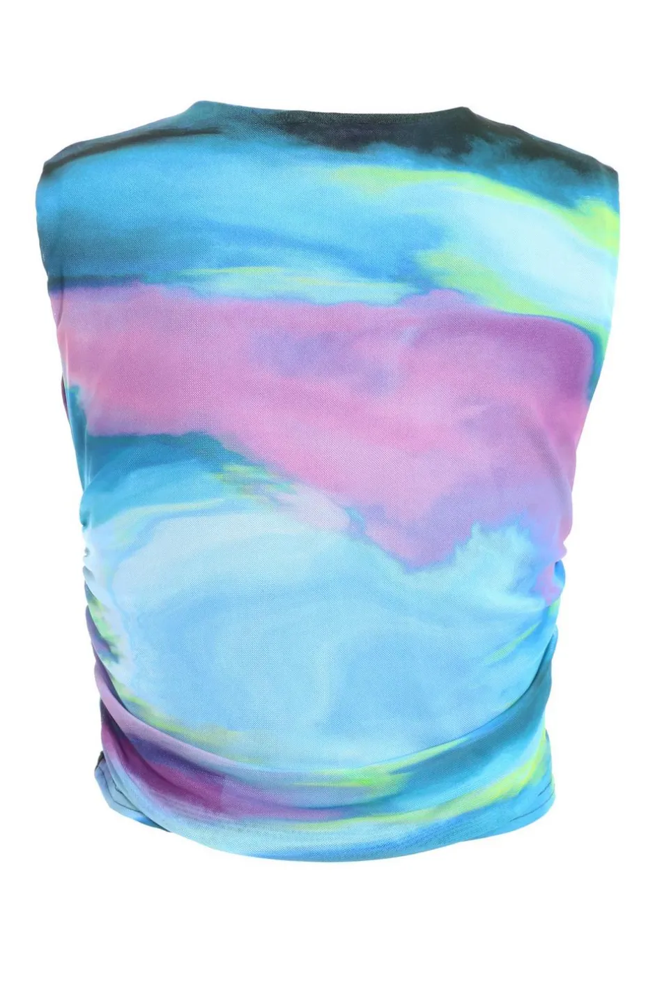 Quiz Blue Abstract Print Mesh Top Discount