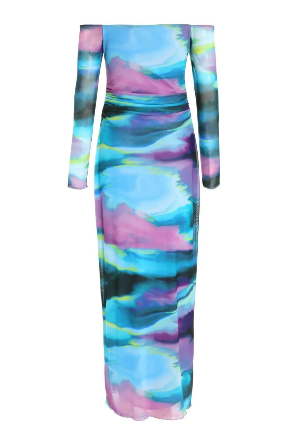 Quiz Blue Abstract Print Mesh Midaxi Dress