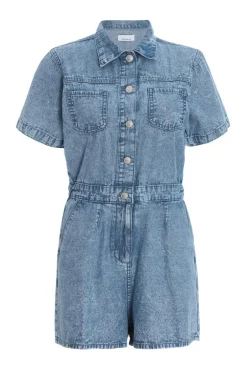Quiz Blue Acid Wash Denim Playsuit Online