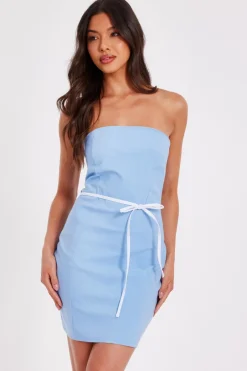 Quiz Blue Bow Detail Mini Dress Sale