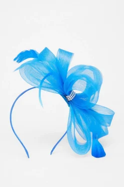 Quiz Bow Diamante Headband Fascinator Blue Hot