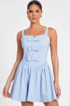 Quiz Bow Front Mini Dress Blue Hot