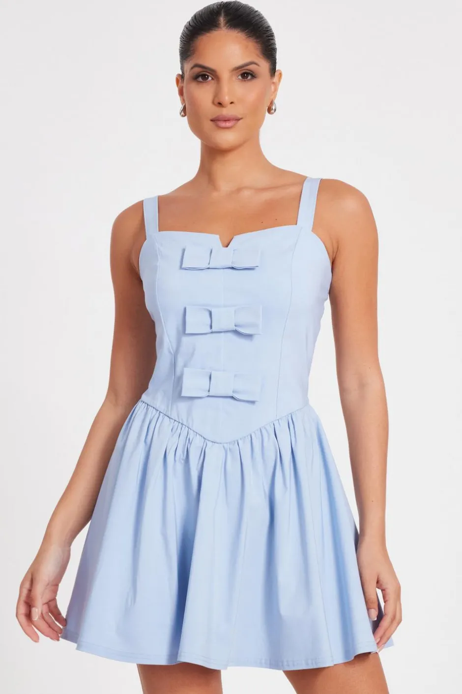 Quiz Bow Front Mini Dress Blue Hot