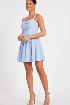 Quiz Bow Front Mini Dress Blue Hot