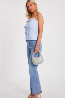 Quiz Bow Front Strappy Top Blue