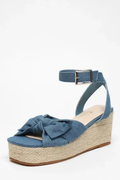 Quiz Blue Bow Front Wedges Discount