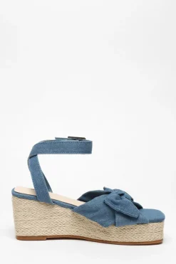 Quiz Blue Bow Front Wedges Discount