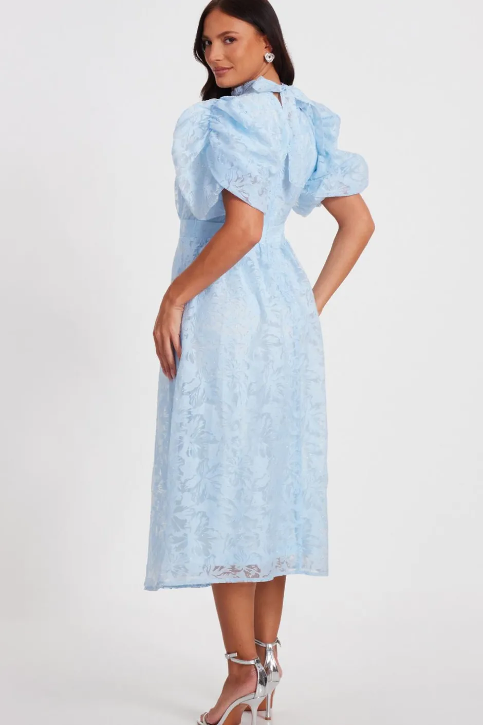 Quiz Blue Chiffon Diamante Midi Dress New