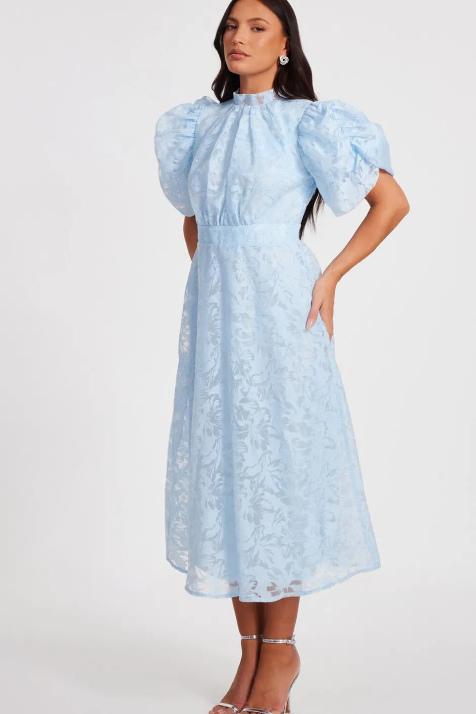 Quiz Blue Chiffon Diamante Midi Dress New