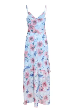 Quiz Blue Chiffon Floral Ruffle Maxi Dress Sale