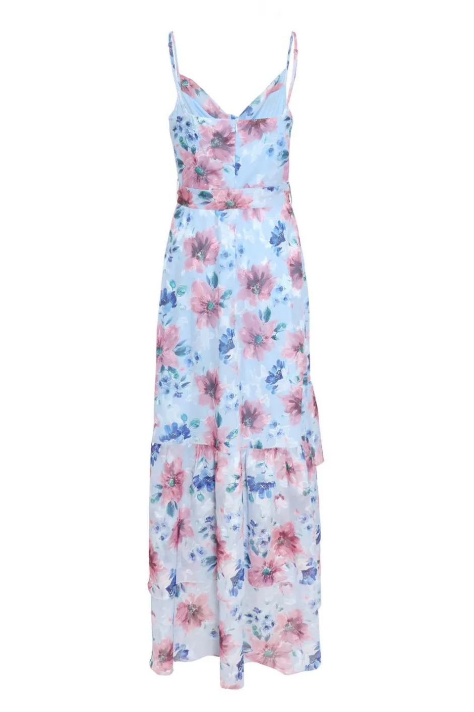 Quiz Blue Chiffon Floral Ruffle Maxi Dress Sale