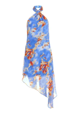 Quiz Blue Chiffon Printed Mini Dress Sale