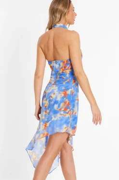Quiz Blue Chiffon Printed Mini Dress Sale