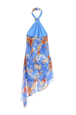 Quiz Blue Chiffon Printed Mini Dress Sale