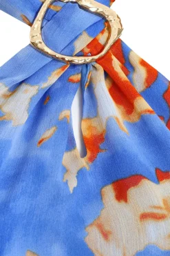 Quiz Blue Chiffon Printed Mini Dress Sale