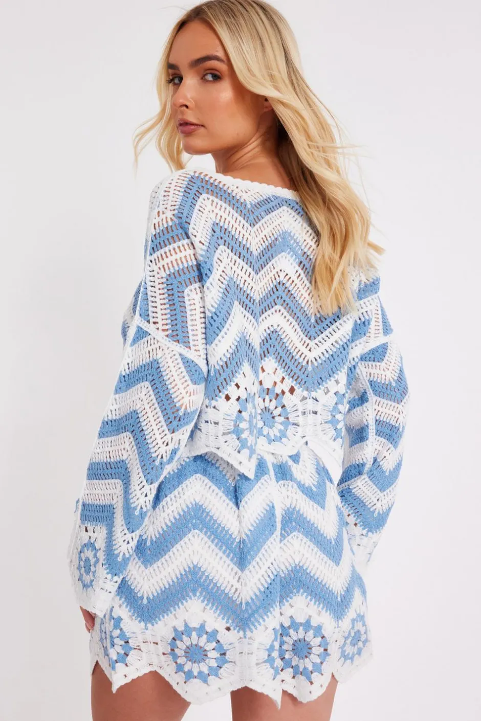 Quiz Crochet Scalloped Top Blue Sale