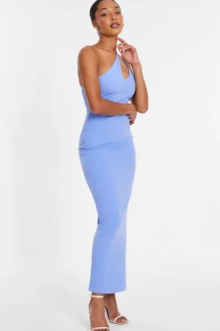 Quiz Blue Cut Out One Shoulder Midaxi Dress Discount