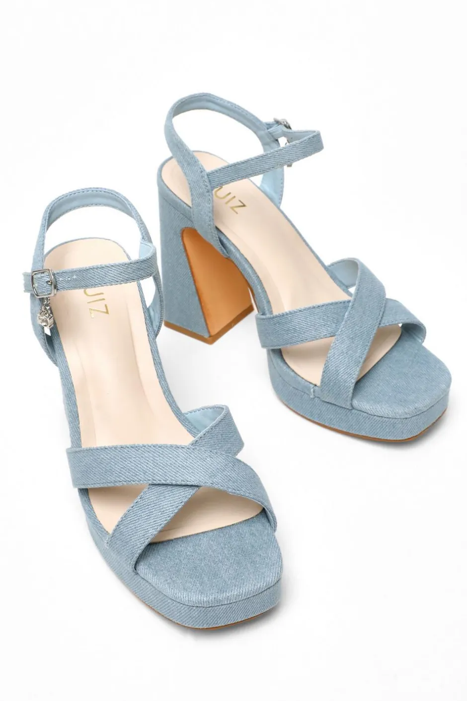 Quiz Blue Denim Cross Strap Platform Heeled Sandals Hot