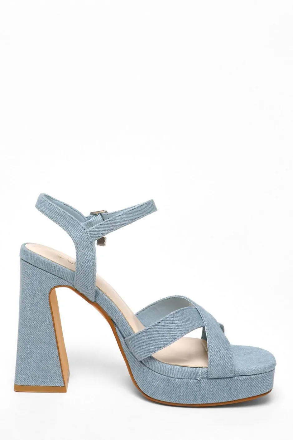Quiz Blue Denim Cross Strap Platform Heeled Sandals Hot