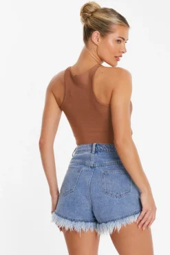 Quiz Blue Denim Embellished Shorts Sale