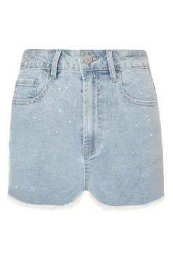 Quiz Blue Denim Embellished Shorts Hot