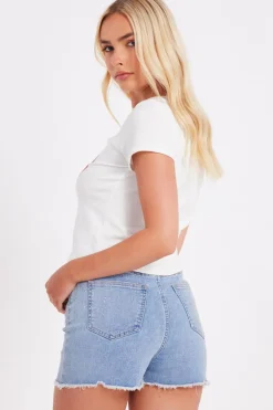 Quiz Blue Denim Embellished Shorts Hot