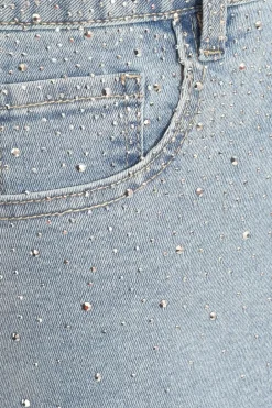 Quiz Blue Denim Embellished Shorts Hot