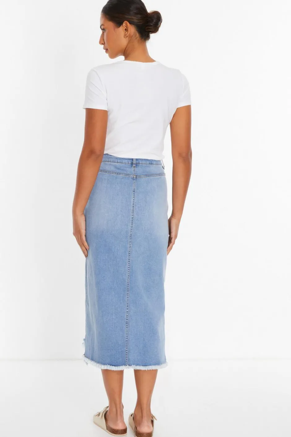 Quiz Blue Denim Extreme Rip Midi Skirt Online