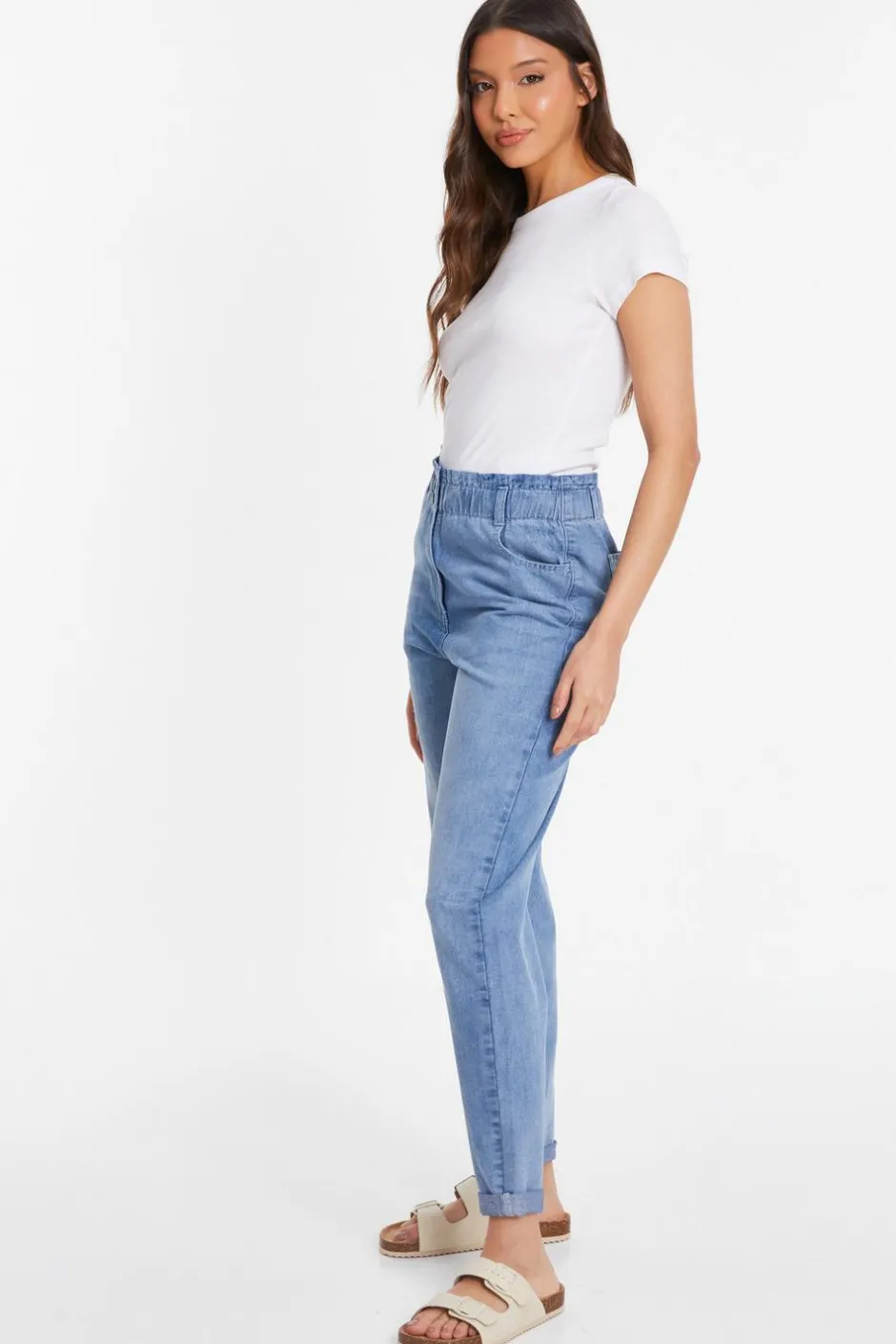 Quiz Blue Denim High Waisted Tapered Jeans