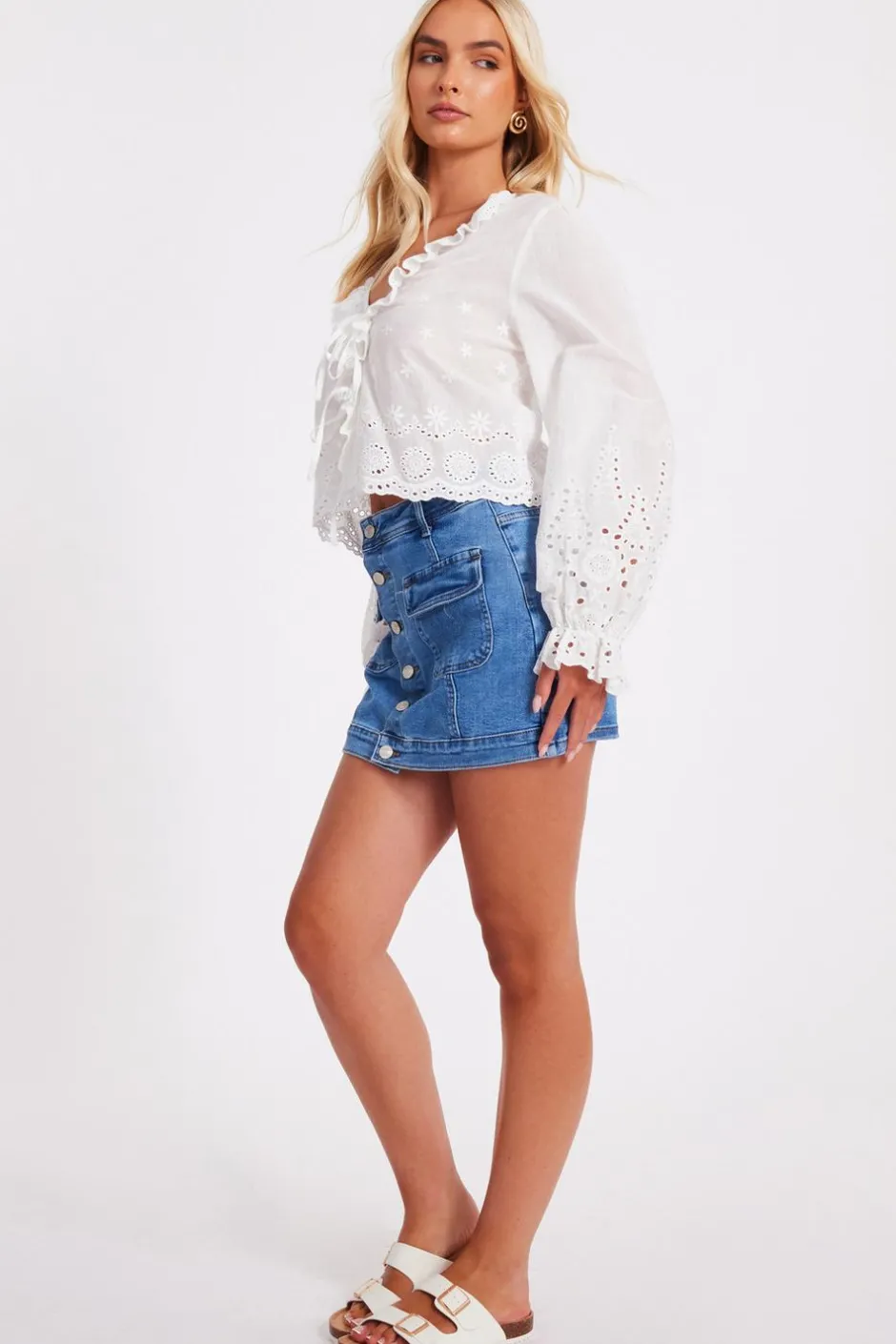 Quiz Blue Denim Pocket Detail Skort Sale