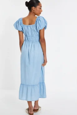 Quiz Blue Denim Puff Sleeve Midi Dress