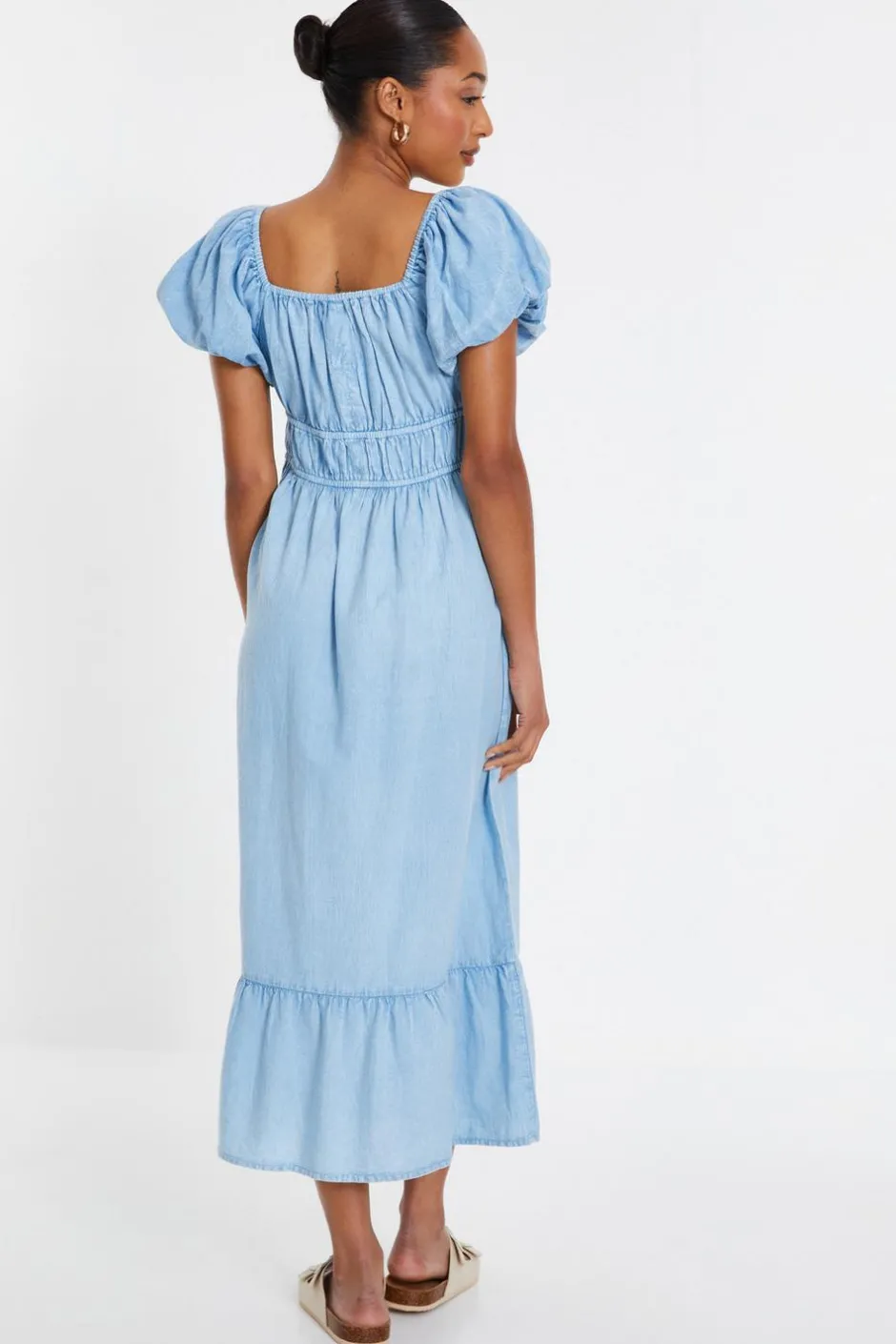 Quiz Blue Denim Puff Sleeve Midi Dress