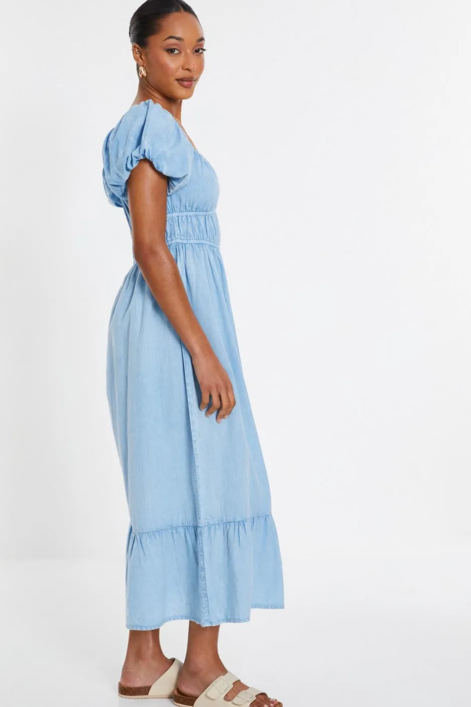 Quiz Blue Denim Puff Sleeve Midi Dress