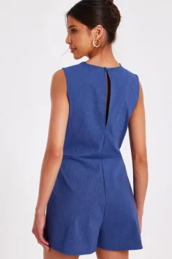 Quiz Blue Denim Wrap Playsuit New