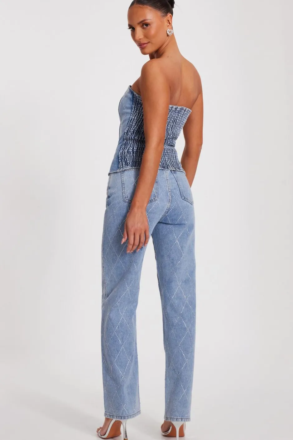 Quiz Blue Diamante Denim Corset Top Sale