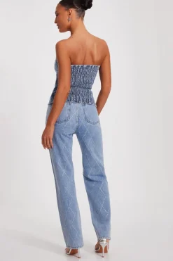 Quiz Blue Diamante Denim Jeans Discount