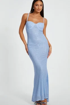 Quiz Blue Diamante Maxi Dress Online