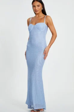 Quiz Blue Diamante Maxi Dress Online
