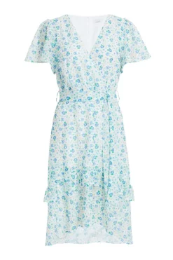 Quiz Blue Ditsy Print Chiffon Wrap Midi Dress Clearance