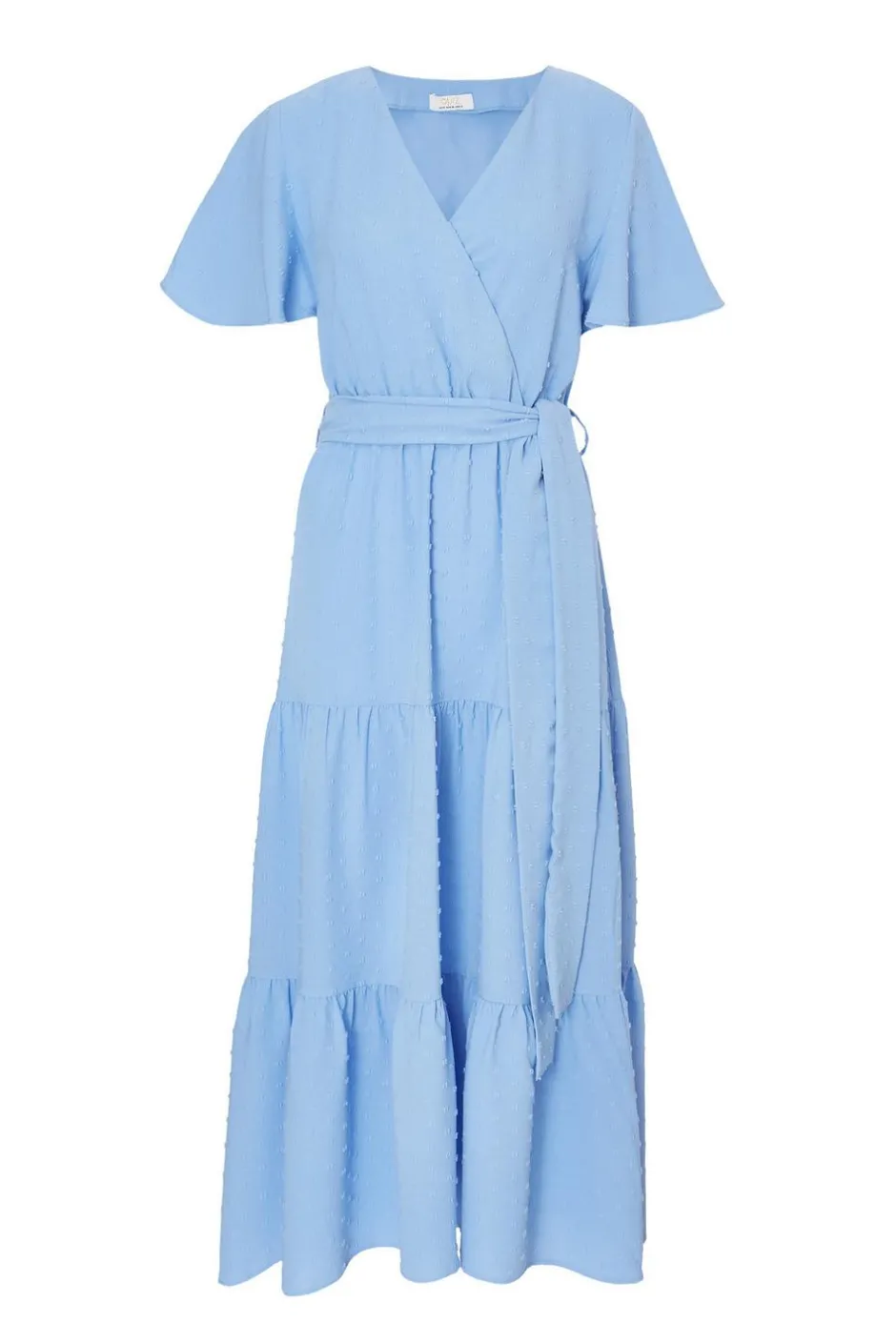 Quiz Dobby Tie Waist Midi Dress Blue Hot