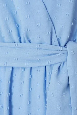 Quiz Dobby Tie Waist Midi Dress Blue Hot