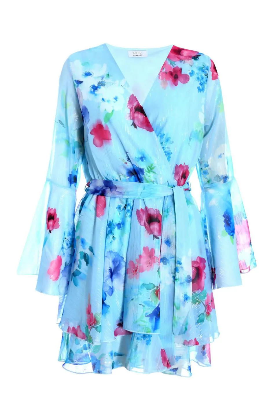 Quiz Blue Floral Chiffon Skater Dress Clearance