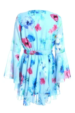 Quiz Blue Floral Chiffon Skater Dress Clearance