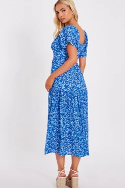 Quiz Floral Print Midi Dress Blue Best