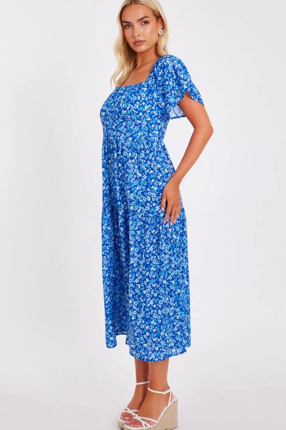 Quiz Floral Print Midi Dress Blue Best