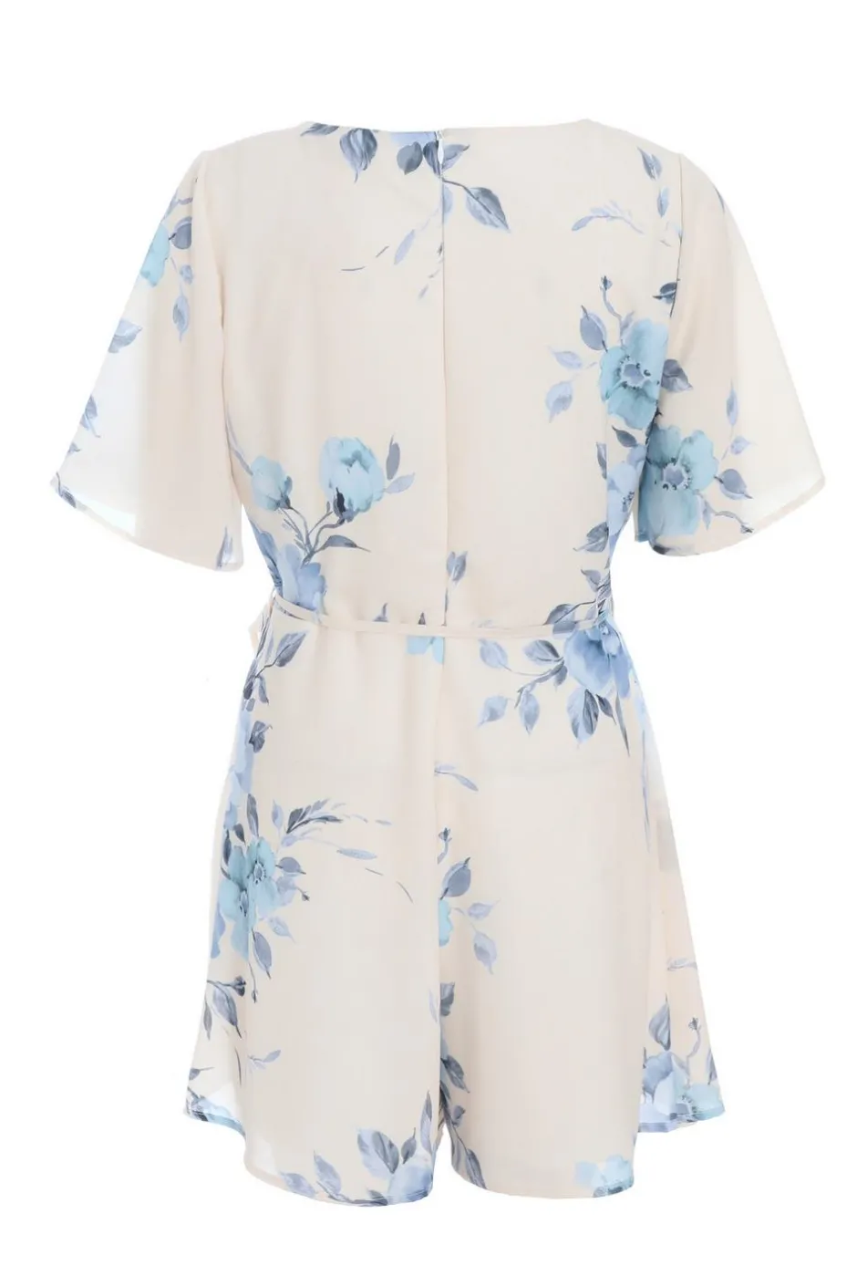 Quiz Blue Floral Print Wrap Tie Playsuit Online