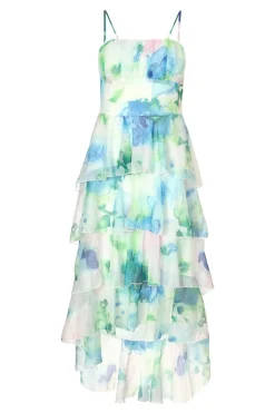 Quiz Blue Floral Tiered Midi Dress Hot